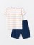 Yeni Sezon Bisiklet Yaka Çizgili Kısa Kollu Erkek Çocuk Şortlu Pijama Takımı 1