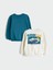 Yeni Sezon Bisiklet Yaka Baskılı Erkek Çocuk Sweatshirt 2'li 1