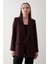 Mürdüm Çizgili Astarlı Kolu Katlamalı Blazer Ceket - 7560 1