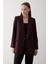 Mürdüm Çizgili Astarlı Kolu Katlamalı Blazer Ceket - 7560 2