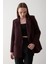 Mürdüm Çizgili Astarlı Kolu Katlamalı Blazer Ceket - 7560 5