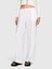%100 Keten Beli Lastikli Önü Pileli Geniş Paça Pantolon Kadın Beyaz Pantolon - 325P4AGHLF03U 4