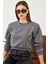 Kadın Bisiklet Yaka 3 Ip Şardonlu Basic Crop Sweatshirt 1