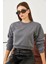 Kadın Bisiklet Yaka 3 Ip Şardonlu Basic Crop Sweatshirt 3