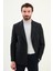 Çizgili Slim Fit Geniş Yaka Kruvaze Yün Erkek Ceket 4