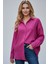 Kadın Fuşya Classic Regular Fit Düğmeli Uzun Kollu Keten Rahat Kesim Gömlek Bluz, Kadın Gömlek 1