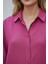 Kadın Fuşya Classic Regular Fit Düğmeli Uzun Kollu Keten Rahat Kesim Gömlek Bluz, Kadın Gömlek 4