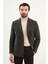 Çizgili Slim Fit Geniş Yaka Kruvaze Yün Erkek Ceket 4