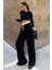 Siyah Çift Bel Bantlı Wide Leg Kadın Pantolon MG2551 3