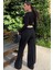 Siyah Çift Bel Bantlı Wide Leg Kadın Pantolon MG2551 5