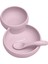 Pembe Silikon Ikiz Tabak Kase ve Kaşık Seti 1