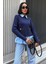Poplin ve Denim Garnili Triko Kazak -Lacivert 1