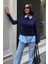Poplin ve Denim Garnili Triko Kazak -Lacivert 5