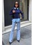 Poplin ve Denim Garnili Triko Kazak -Lacivert 7