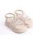 Elena Lastikli Taşlı Şeritli Ortopedik Taban Kadın Sandalet Ckt - Krem 4