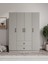 %100 Mdf 4 Kapaklı 2 Çekmeceli 12 Raflı Elbise Dolabı – Gardırop 182X140X52 cm Gri-Soft Beyaz Animasyonlu Moriva 1