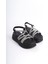 Elena Lastikli Taşlı Şeritli Ortopedik Taban Kadın Sandalet Cst - Siyah 4