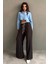 Acı Kahve Çift Bel Bantlı Wide Leg Kadın Pantolon MG2551 4