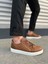 JY166 Prestige Bağcıklı Cilt Kapitone Desenli Erkek Günlük Sneaker Ayakkabı Cbt - Taba 1