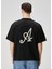 Siyah Logo Form Bağcıklı Organik Pamuk T-Shirt 4