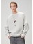 Gri Bej Kaz Figürlü Oversized Sweatshirt 3