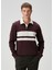 Bordo Polo Yaka Çizgi Desenli Sweatshirt 2