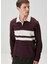 Bordo Polo Yaka Çizgi Desenli Sweatshirt 4