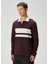 Bordo Polo Yaka Çizgi Desenli Sweatshirt 5