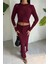 Macey Kroşe Crop Takım -Bordo 3