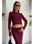 Macey Kroşe Crop Takım -Bordo 6