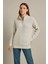 Eyesof Kadın Yarım Fermuarlı Triko Kazak – Selanik Örgü, Dik Yaka, Pamuklu Dokuma, Oversize Uzun Kollu Kışlık Model - Gri 2