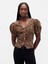 Kadın Kahverengi Puff-Sleeve Seamed Bluz 1