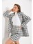 Kadın Blazer Ceket Ekose Desen Uzun Blazer Ceket Beyaz - KRN029 4