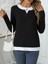 Kadın Uzun Kollu V Yakalı Çift Renkli Viskon Iki Iplik Bluz 1