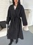 Kadın Siyah Uzun Trençkot Cepli Kuşaklı Rüzgar Kapaklı Yeni Sezon Dış Giyim 5