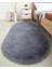 Yumuşak Peluş Oval Halı, Çok Amaçlı, Yıkanabilir, Kaymaz Taban, Gri Renk 2