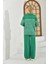 Kadın Kazak Yaka Fermuarlı Pantolon 2'li Set Takım Çizgili Kazak ve Pantolon B.yeşil - 214550 2