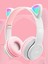 Mikrofonlu Işıklı Renk Değiştiren Cat Kedi Kulaklık Gri-Pembe Gamer Oyuncu Kulaklığı Kulaklık Çocuk Yetişkin Uygun,, Gripembe, Small 2