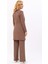 Şal Yaka Cepli Uzun Ceket & Bol Paça Pantolon-Kahve 4