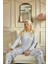 Gri Beautiful Desenli Uzun Kollu Bambu Örme Kadın Pijama Takımı 4
