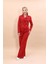 Gömlek Yaka Kuruvaze Kısa Ceket & Korsaj Kemer Palazzo Pantolon-Kırmızı 1