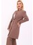 Kendinden Dik Yakalı Tek Düğmeli Uzun Ceket-Kahve 3