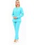 Sıfır Yaka Boydan Düğmeli Ceket & Dar Paça Pantolon-Turkuaz 1