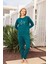 Kadın Lavin Ribana Manşetli Teal Renk Koton Pijama Takım 0524 1