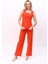 Boydan Düğmeli Yelek & Bol Paça Pantolon Takım-Turuncu 4