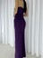 Krep Kumaş Göğüs Dekolte ve Yırtmaç Detaylı Taş Tasarımlı Askılı Maxi Elbise 583173 Mor 3
