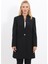 Kendinden Dik Yakalı Tek Düğmeli Uzun Ceket-Siyah 2