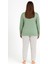 Kadın 08047 Büyük Beden Uzun Kol Pijama Takımı Yeşil 2