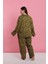 Modaserdem Akbeniz Kadın Büyük Beden Tropikal Yaprak Desenli Düğmeli Pijama Takımı 6