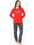 20167 Kadın Kırmızı Yuvarlak Yaka Uzun Kollu Pijama Takımı 2